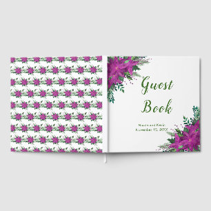 Christmas Purple Poinsettia Wedding guest book