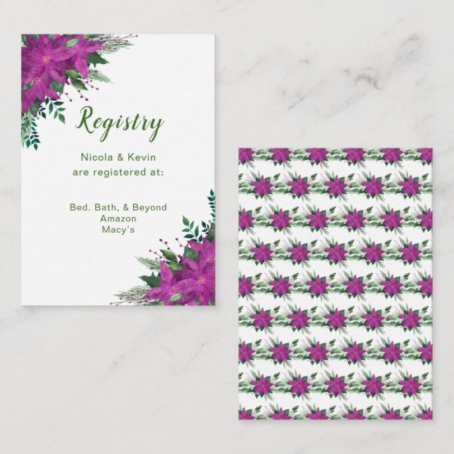 Christmas Purple Poinsettia Wedding Registry Enclosure Card (Front/Back)