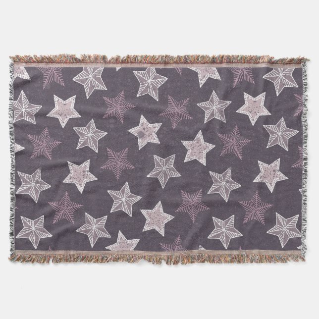 Christmas purple snowflake stars pattern throw blanket (Front)