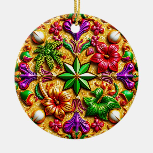 CHRISTMAS Purple Yellow Red Green 3D Ceramic Ornament (Front)