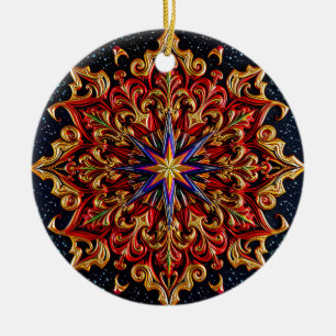 CHRISTMAS Purple Yellow Red Green 3D Star ~ Ceramic Ornament