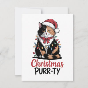 Christmas Purr-ty Cat Wrapped in Christmas Xmas Card