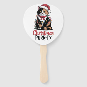 Christmas Purr-ty Cat Wrapped in Christmas Xmas Hand Fan