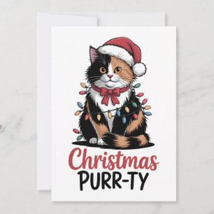 Christmas Purr-ty Cat Wrapped in Christmas Xmas Invitation