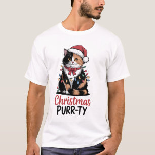 Christmas Purr-ty Cat Wrapped in Christmas Xmas T-Shirt