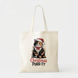 Christmas Purr-ty Cat Wrapped in Christmas Xmas  Tote Bag