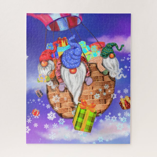 Christmas Puzzle Gift Gnomes Flying with Balloon (Vertical)