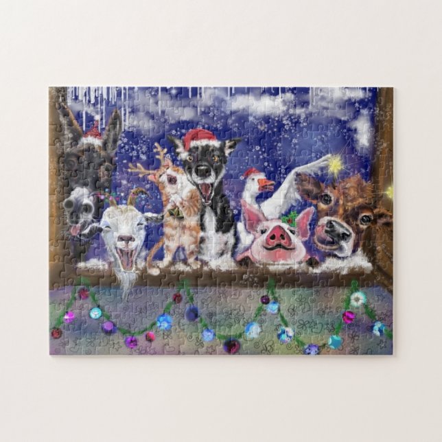 Christmas Puzzle Gift Happy Farm Animal Party (Horizontal)