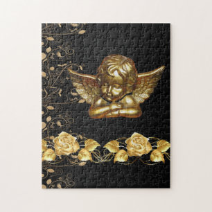 Christmas Puzzle Gold Penguin Floral