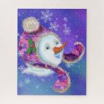 Christmas Puzzle Snowman In Purple Pink Beanie Hat<br><div class="desc">Happy Snowman In Purple Pink Beanie Winter Hat Fun Face Painting Collection - Choose / Add Your Unique Text / Name / Colour - Make Your Special Gift - Resize and move or remove and add elements - image / text with customisation tool ! Painting and Design by MIGNED. Please...</div>