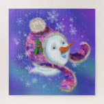 Christmas Puzzle Snowman In Purple Pink Hat<br><div class="desc">Happy Snowman In Purple Pink Beanie Winter Hat Fun Face Painting Collection - Choose / Add Your Unique Text / Name / Colour - Make Your Special Gift - Resize and move or remove and add elements - image / text with customisation tool ! Painting and Design by MIGNED. Please...</div>