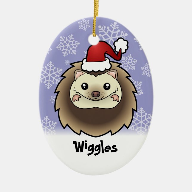 Christmas Pygmy Hedgehog (add your pets name) Ceramic Ornament (Front)