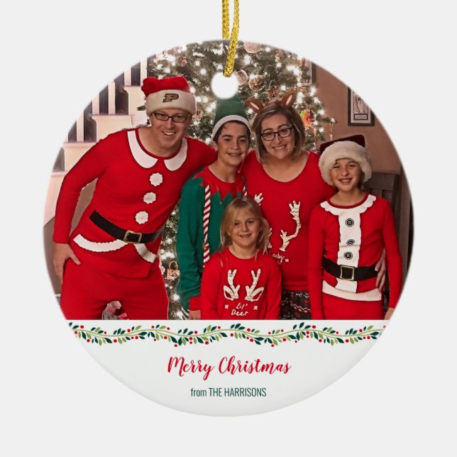 Christmas Pyjamas Challenge Family Photo Ceramic Ornament (Front)