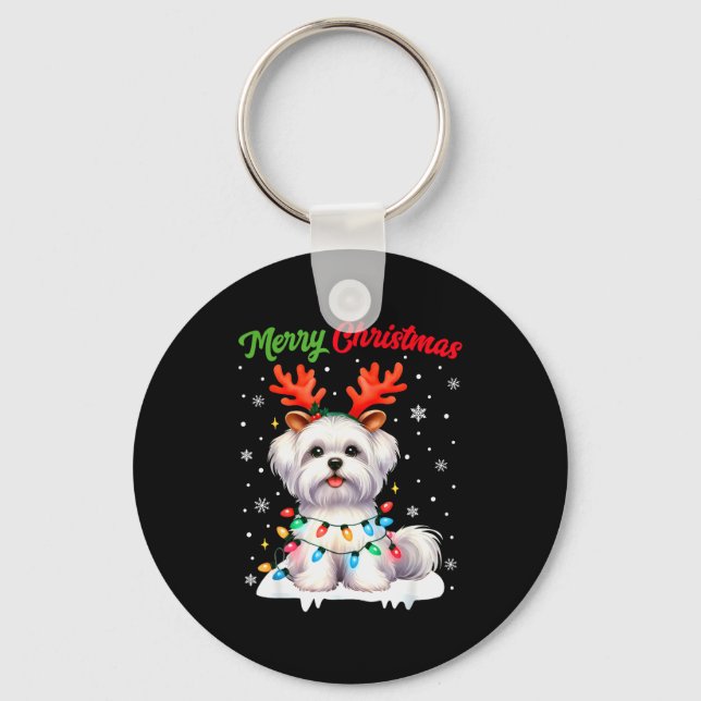 Christmas Pyjamas Men Women Kids Maltese Dog Chris Key Ring (Front)