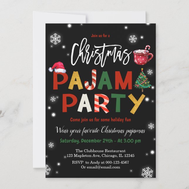Christmas Pyjamas Party Chalkboard Holiday Party Invitation (Front)