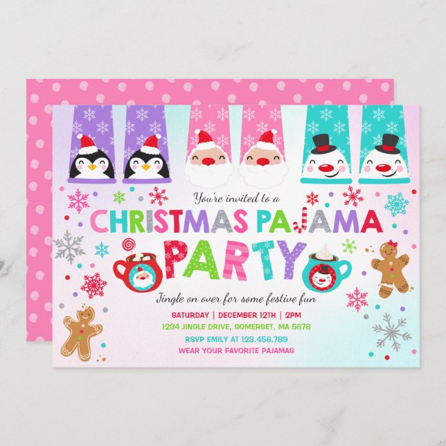 Christmas Pyjamas Party Invitation Holiday Pyjamas (Front/Back)