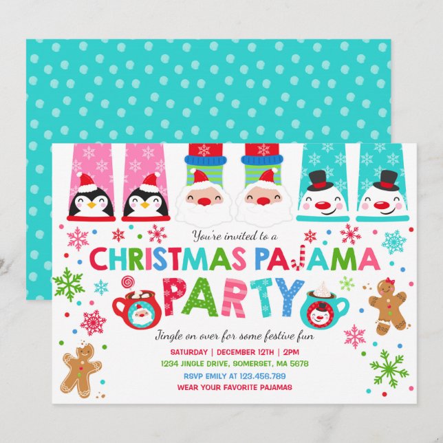 Christmas Pyjamas Party Invitation Holiday Pyjamas (Front/Back)