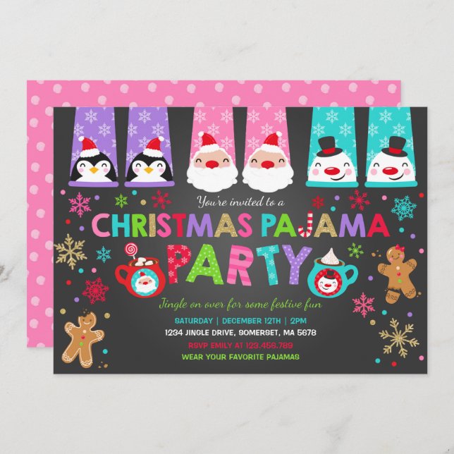 Christmas Pyjamas Party Invitation Holiday Pyjamas (Front/Back)