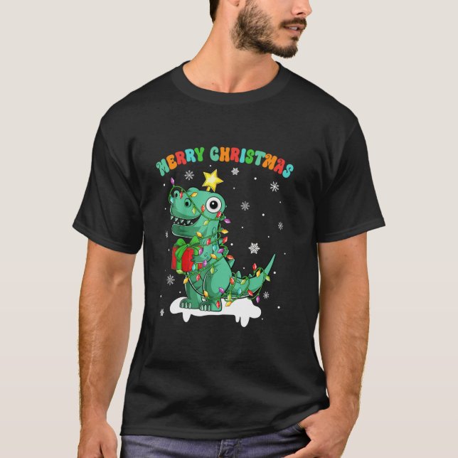 Christmas Pyjamas Tree Rex Dinosaur Funny Dino Chr T-Shirt (Front)