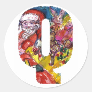 CHRISTMAS Q LETTER  / SANTA  WITH GIFTS MONOGRAM CLASSIC ROUND STICKER