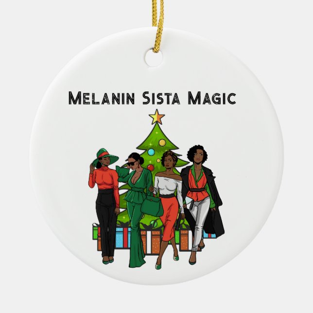 Christmas Queen Melanin Sista Black Girl Magic Fun Ceramic Ornament (Front)