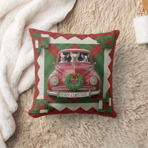 Christmas Quilt Art: Red Vintage Car with French Cushion