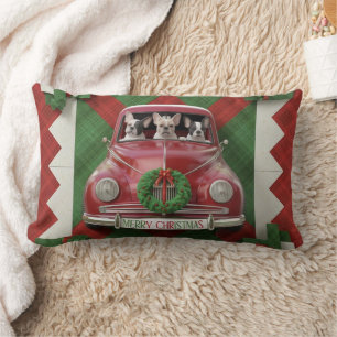 Christmas Quilt Art: Red Vintage Car with French Lumbar Cushion