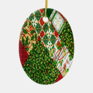 Christmas Quilt Background Ceramic Tree Decoration