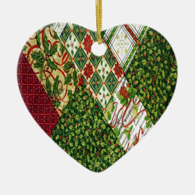 Christmas Quilt Background Ceramic Tree Decoration (Front)