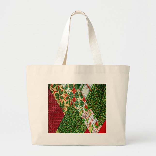 Christmas Quilt Background Large Tote Bag (Front)