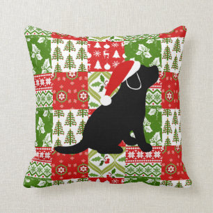 Christmas Quilt Black Labrador Puppy Pillow