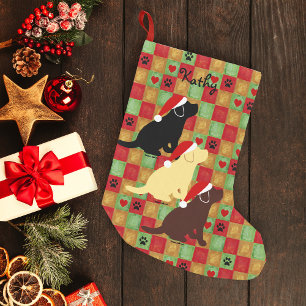 Christmas Quilt Labrador Puppies Small Christmas Stocking