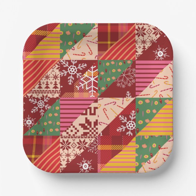 Christmas Quilt Paper Plate (Front)