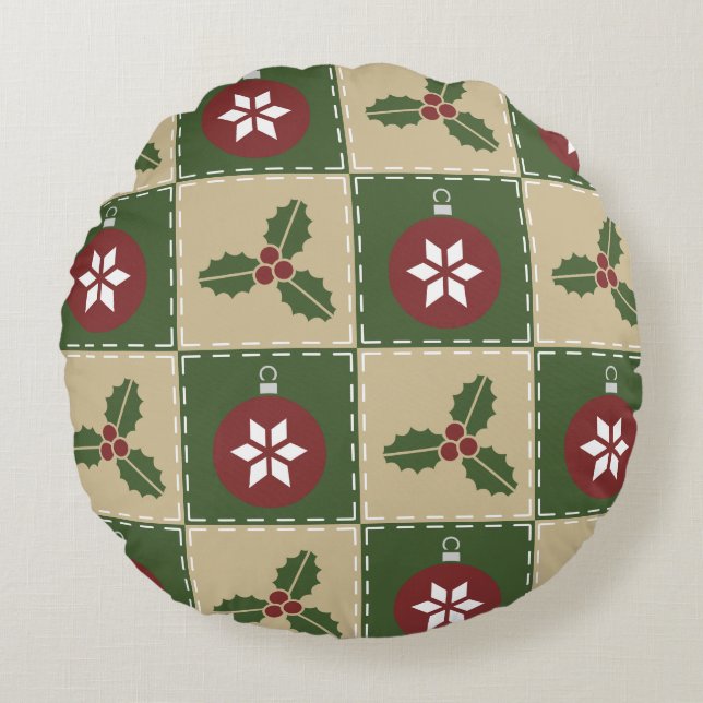 Christmas Quilt Round Pillow (Front)