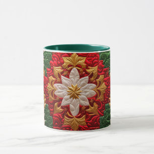 CHRISTMAS ~ Quilted 3D ~ Red, Green and Gold ~ Mug