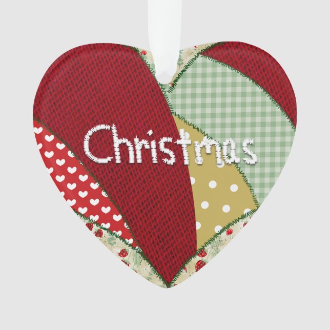 Christmas Quilters Patchwork Patterns Heart Ornament (Front)
