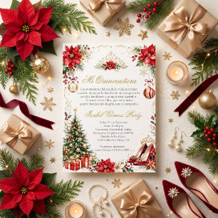 Christmas Quinceañera Red & Gold Holiday Invitation