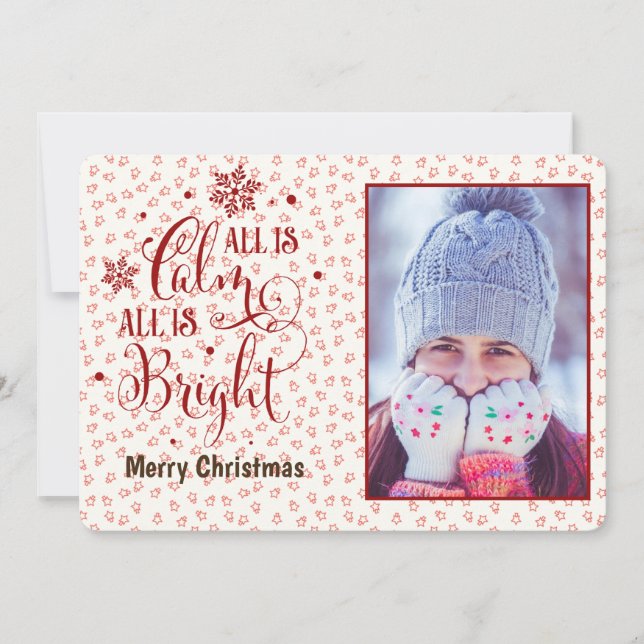 Christmas Quote/All is Calm/Personalised/Red Holiday Card (Front)