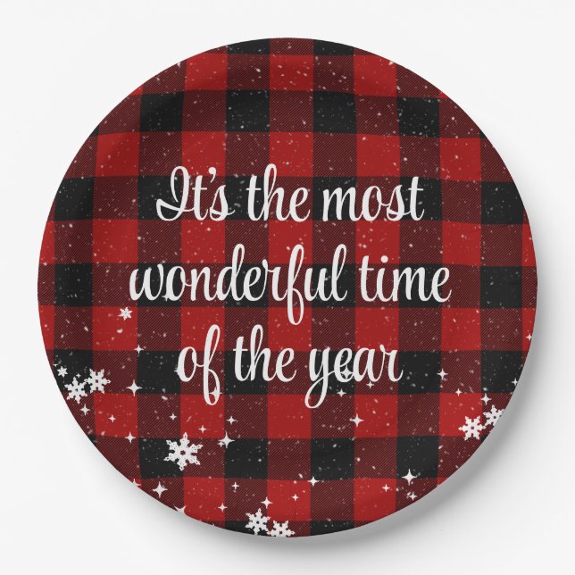 Christmas Quote on Buffalo Plaid  Paper Plate (Front)