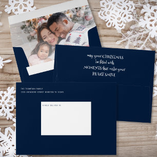 Christmas Quote Photo Inside Return Address Navy Envelope