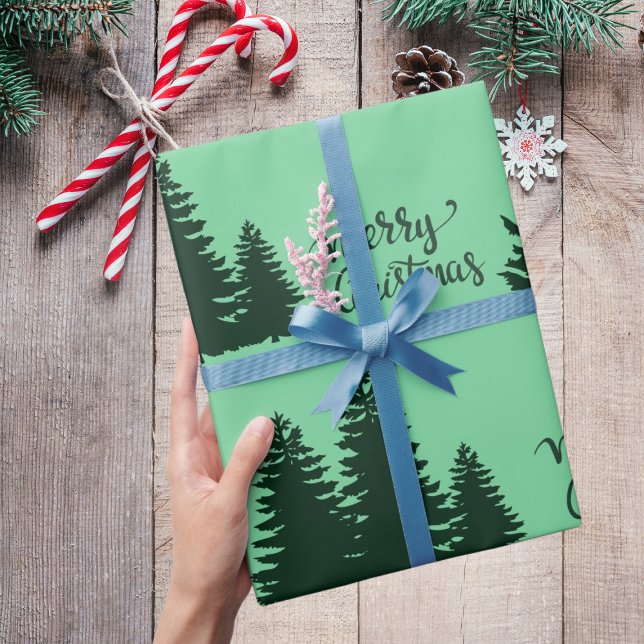 Christmas Quote Tree Pattern Elegant Black Green Wrapping Paper (Creator Uploaded)