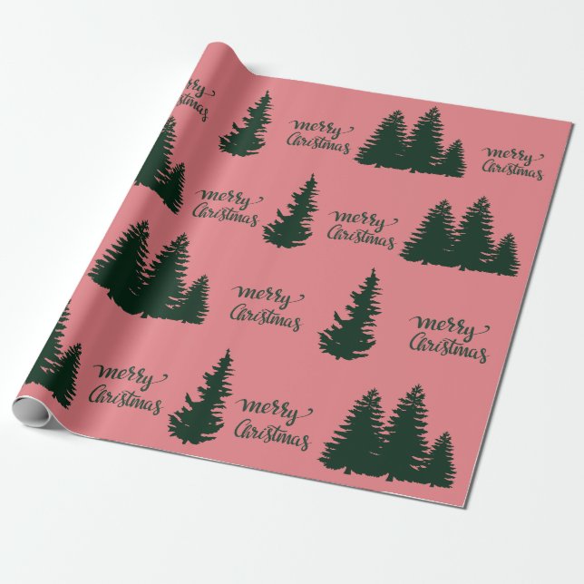 Christmas Quote Tree Pattern Elegant Black Red Wrapping Paper (Unrolled)