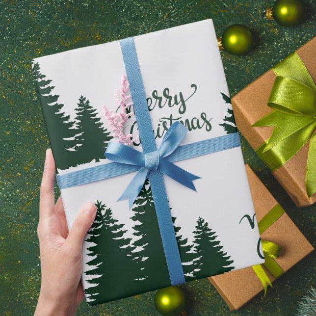 Christmas Quote Tree Pattern Elegant Black White Wrapping Paper (Creator Uploaded)