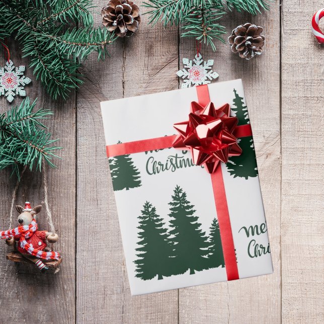 Christmas Quote Tree Pattern Elegant Black White Wrapping Paper (Creator Uploaded)