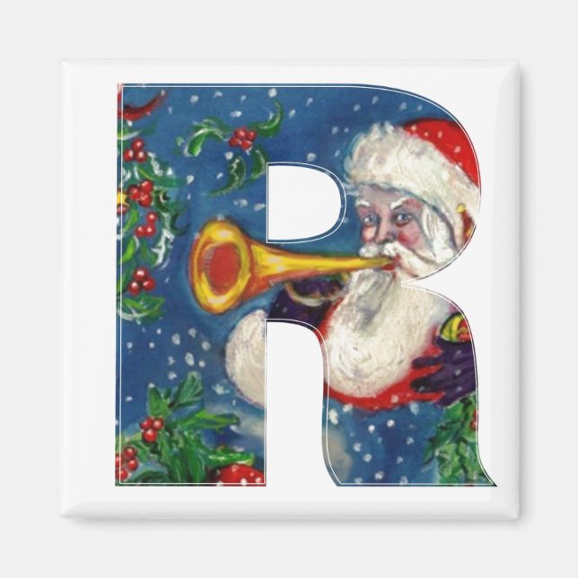 CHRISTMAS R LETTER / SANTA BUGLER MONOGRAM MAGNET (Front)