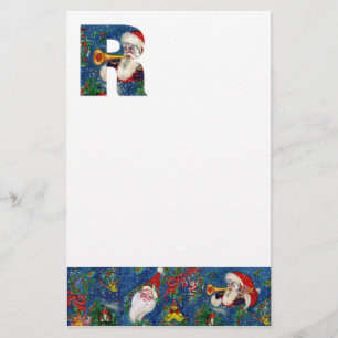 CHRISTMAS R LETTER / SANTA CLAUS BUGLER MONOGRAM STATIONERY