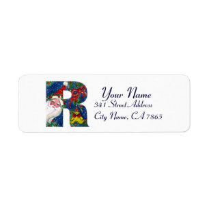 CHRISTMAS R LETTER / SANTA CLAUS WITH RED RIBBON RETURN ADDRESS LABEL