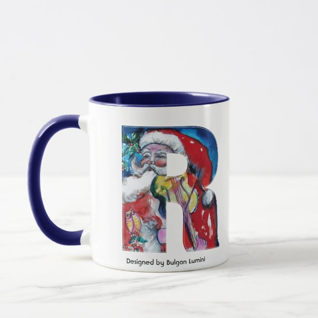 CHRISTMAS R LETTER / SANTA  WITH VIOLIN MONOGRAM MUG (Left)