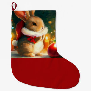 Christmas Rabbit 1 Large Christmas Stocking