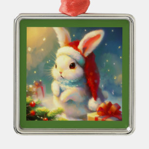 Christmas Rabbit 2 Metal Ornament
